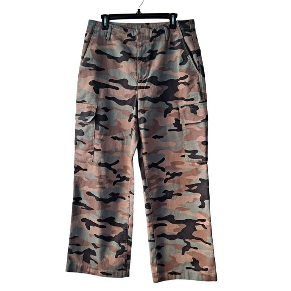 Gap Loose Khaki Cargo Pants High Rise Wide Leg Green Camo Print Women's Size 12 - Picture 3 of 13